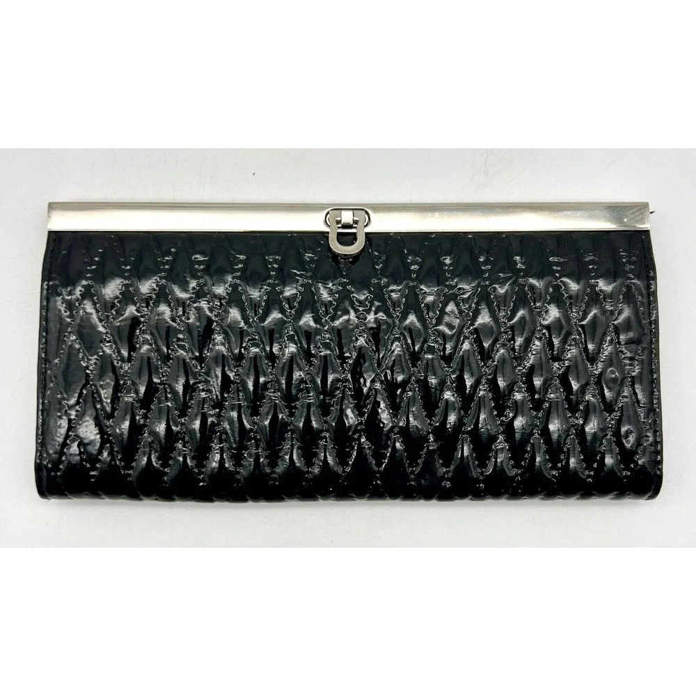 Vintage Women's Wallet Faux Leather‎ Quad-Fold Black